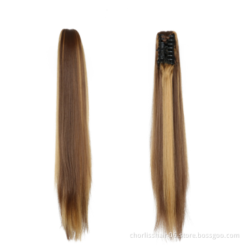 Wholesale Deep-Brown Long Straight Claw-Clip Drawstring Hairpiece Clip In Hair Tail Synthetic Hair Ponytails Extension For Women